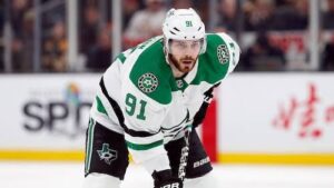 Dallas Stars' Tyler Seguin plays against the Boston Bruins during an NHL hockey game in Boston.