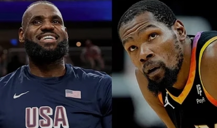 LeBron James gives an order to Kevin Durant in front of Team USA and reporters, and Kevin Durant reacts…