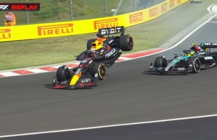 Max Verstappen flies through the air after Lewis Hamilton collision at Hungarian GP and even his own team…